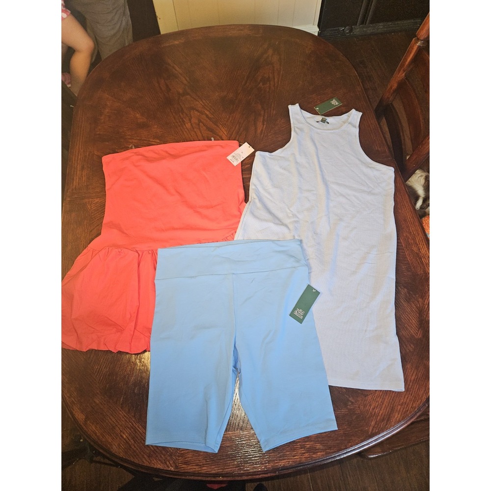 Wild Fable NWT Lot of 3 Women Clothing XL Coral Dress Blue Biker Shorts Tank Top